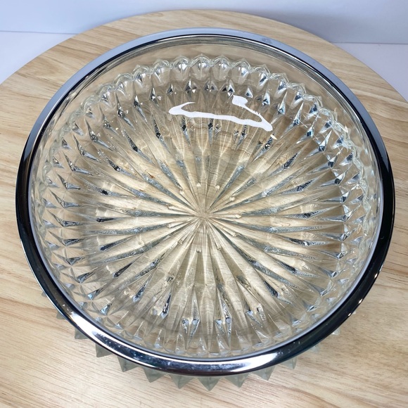 Heavy Glass Vintage Bowl Chrome Ring Made in England Fruit Bowl Candy Dish - Picture 7 of 11